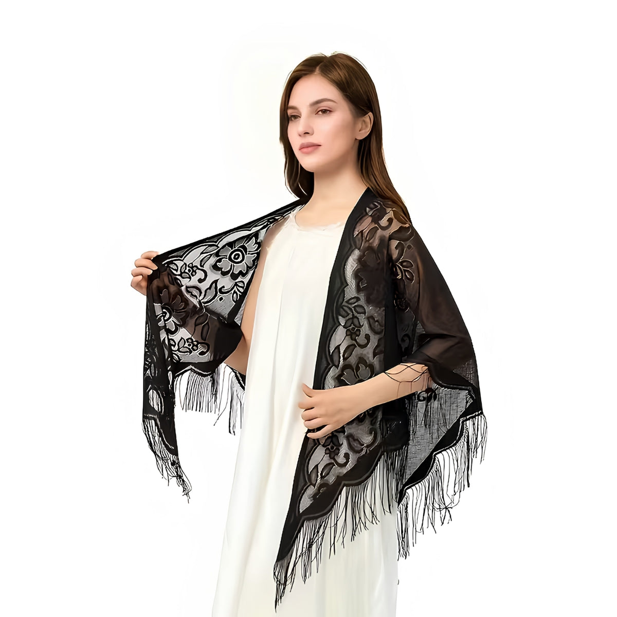 Womens Lace Shawl Triangular Scarf Black