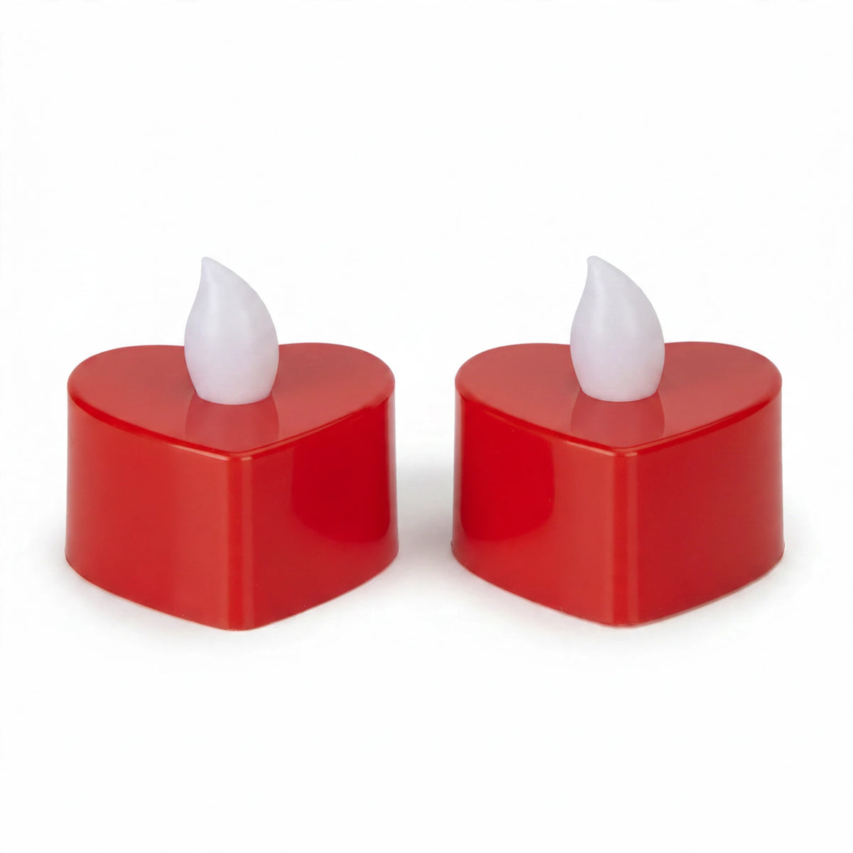 Heart-shaped battery tea lights in red colour pack of two