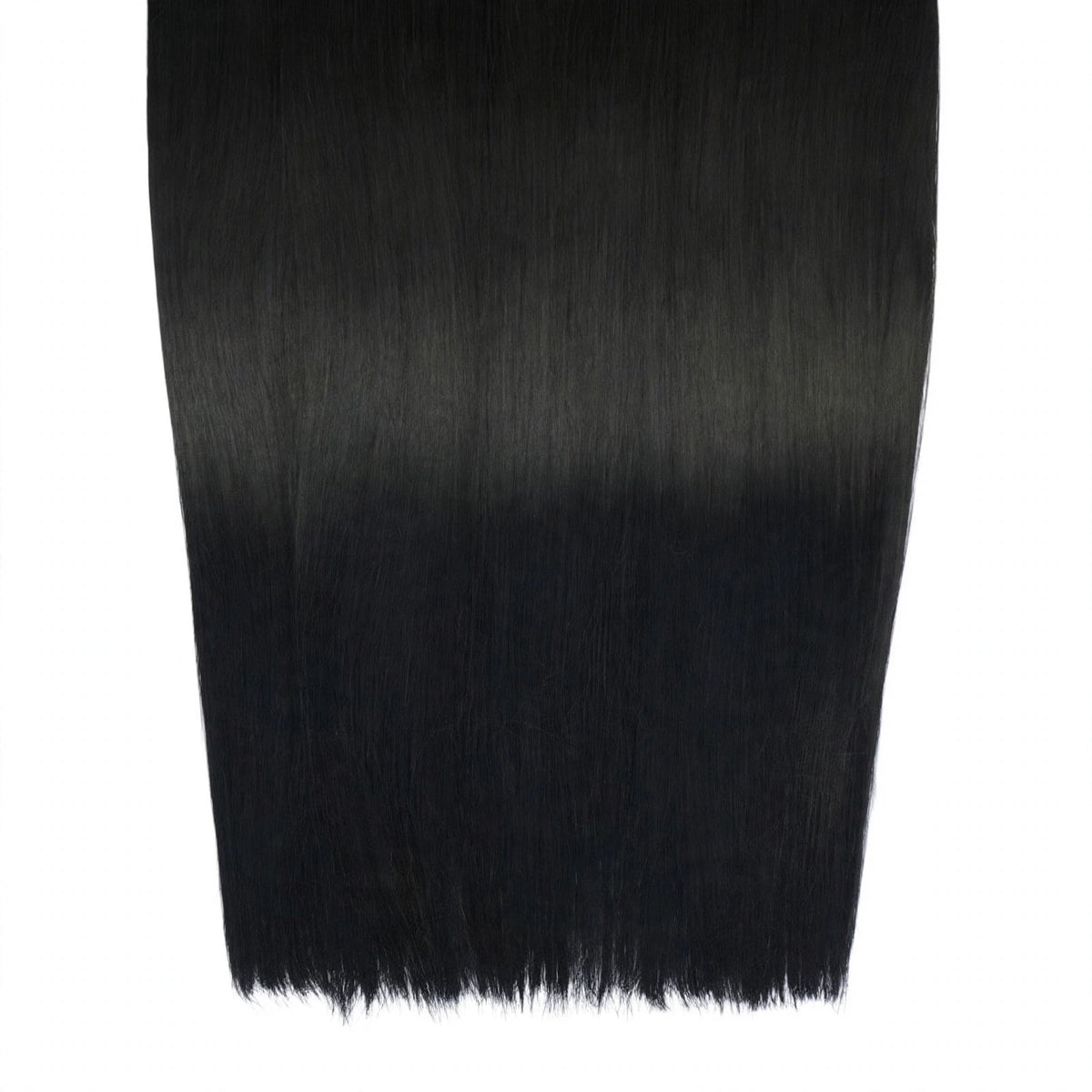 Close-up view of the Stranded Hair Group 20-Inch Straight Clip-In Extension in shade #1 Black Magic