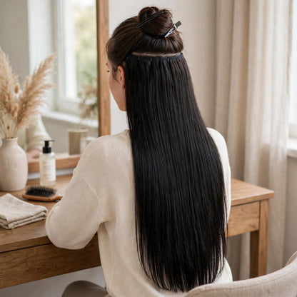 Stranded Hair Group 20-Inch Straight Clip-In Extension displayed for hair styling