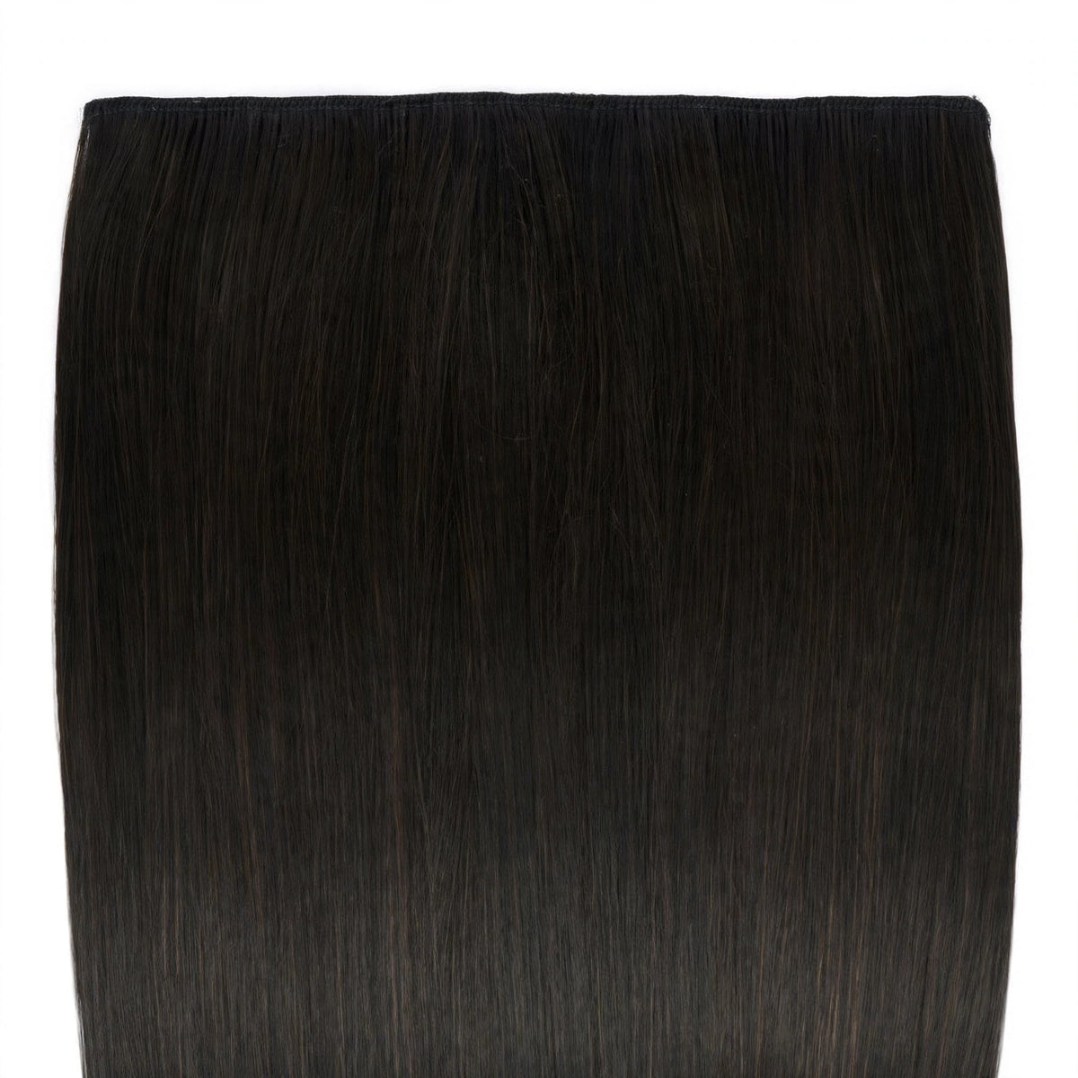 Close-up view of the Stranded Hair Group clip-in extension in black-brown shade #1B Queen of the Night