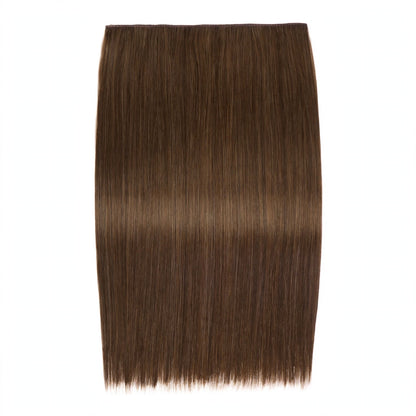Stranded Hair Group 20-inch straight clip-in hair extension in brown shade #8 Hazel Princess