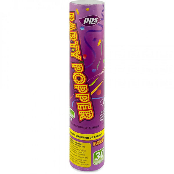 Colour Confetti Cannon Party Popper 30cm - purple cannon with colourful confetti streamers