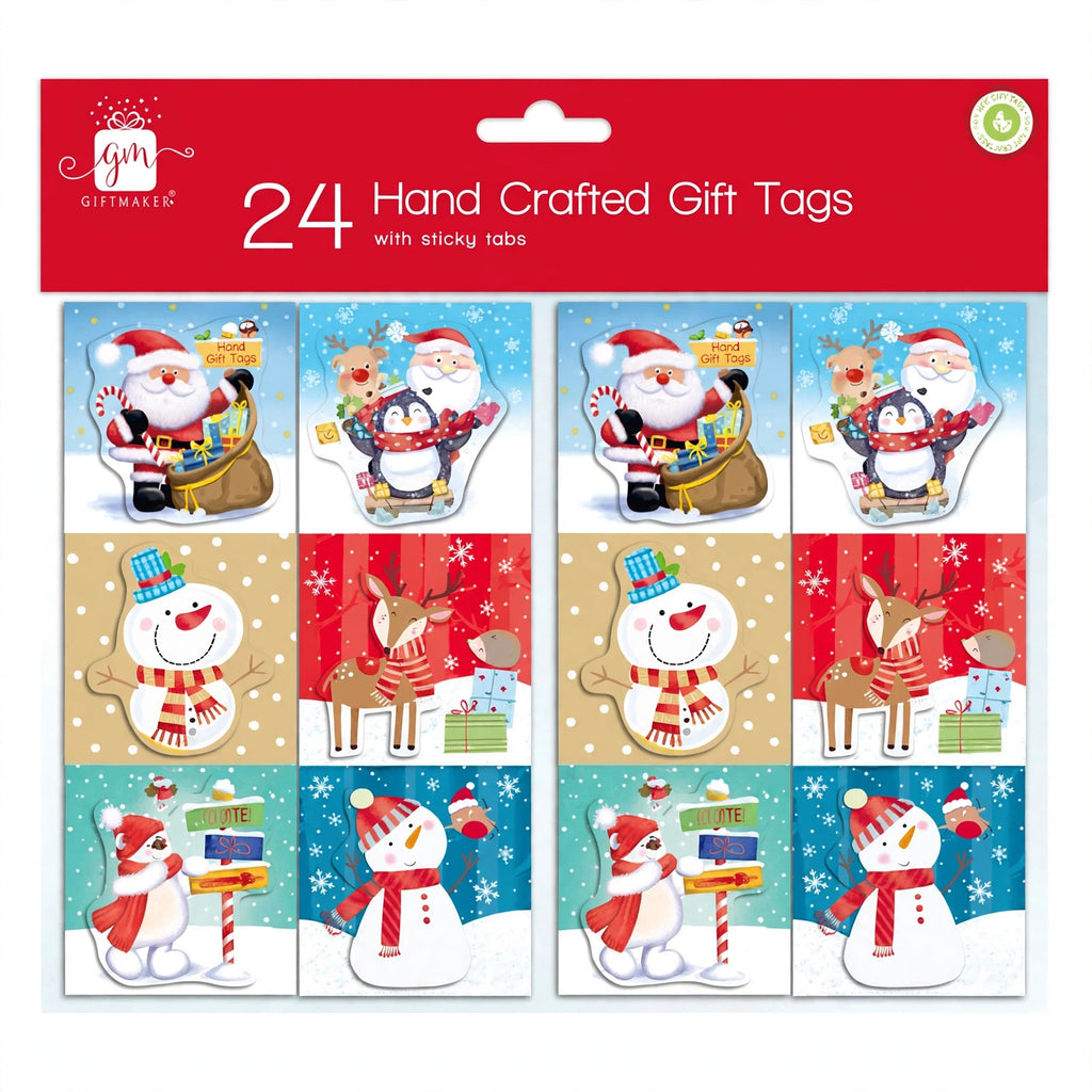 Set of 24 handcrafted Christmas gift tags with metallic accents and self-adhesive backing
