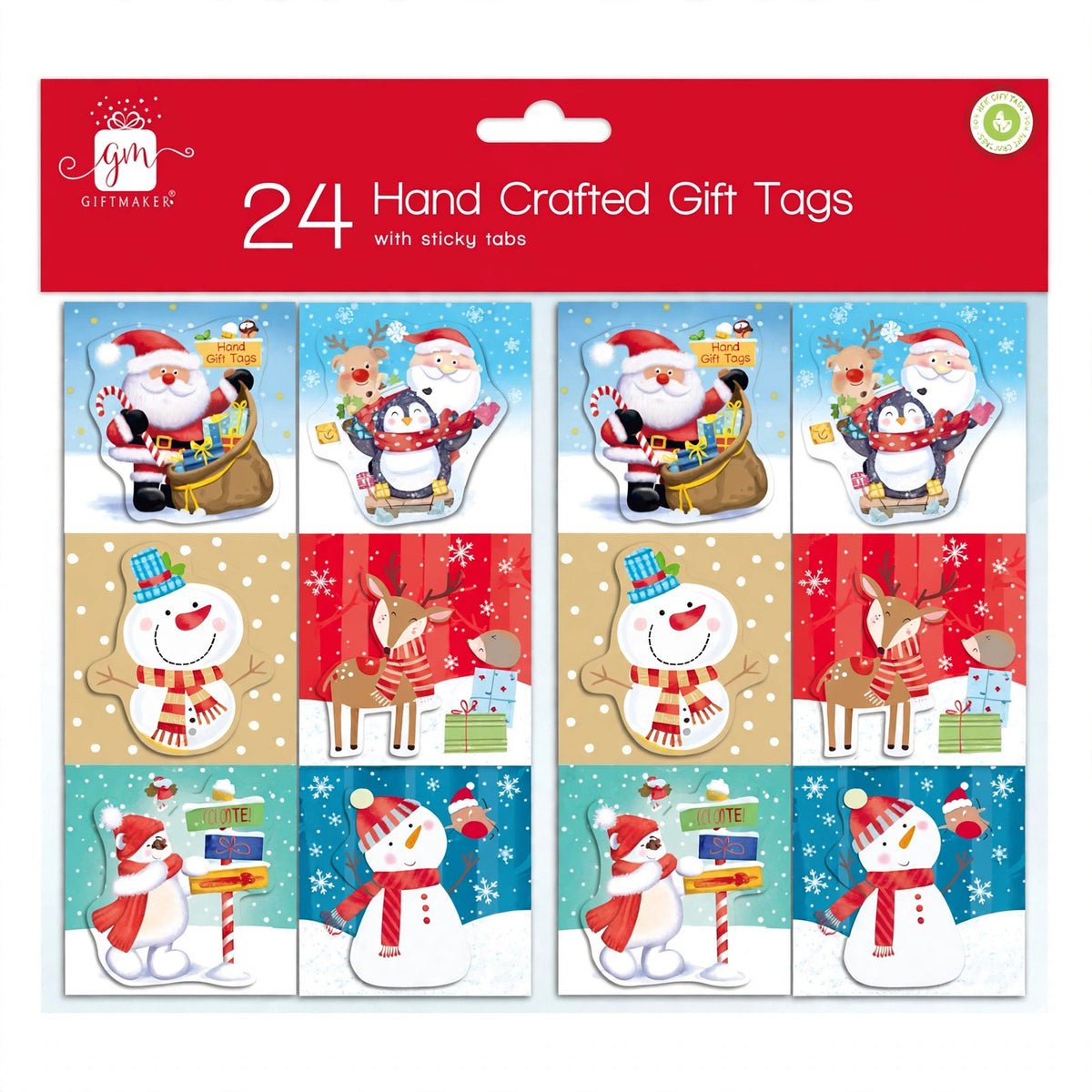 Set of 24 handcrafted Christmas gift tags with metallic accents and self-adhesive backing