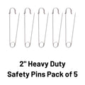 2" Silver Heavy Duty Extra Large Safety Pins Pack Of 5 - Why Not Shop