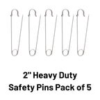 2" Silver Heavy Duty Extra Large Safety Pins Pack Of 5 - Why Not Shop