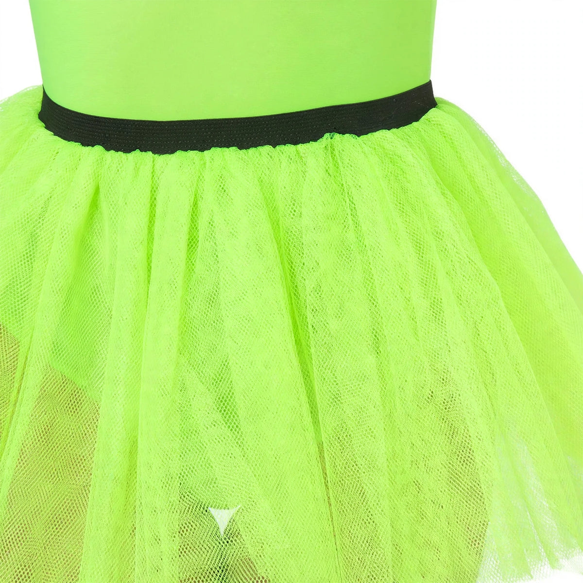 Close-up of Wicked Costumes neon green tutu skirt layers and elasticated waist