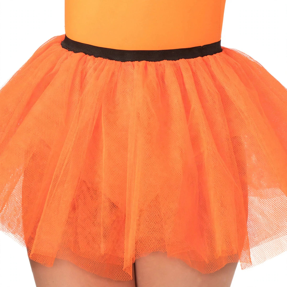 Close-up view of Wicked Costumes neon orange 3-layer tutu skirt