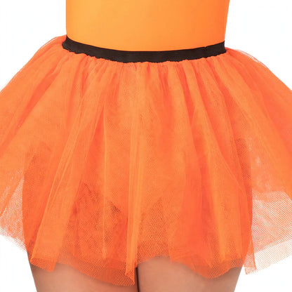 Close-up view of Wicked Costumes neon orange 3-layer tutu skirt