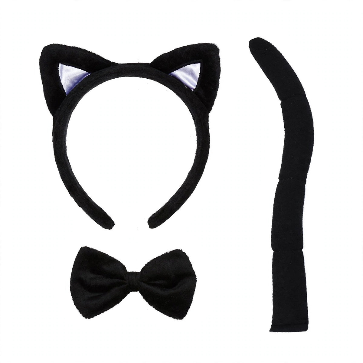 3 Piece Halloween Cat Fancy Dress Set including ears, tail, and bow tie