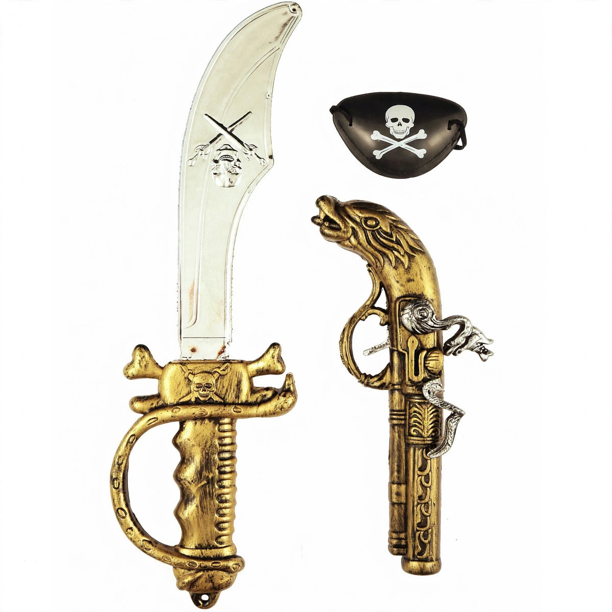 Henbrandt 3-piece pirate set with sword, toy gun and eye patch