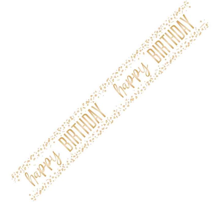 Happy Birthday Foil Banner White And Gold Confetti 9 Foot Long | Merthyr Tydfil | Why Not Shop Online
