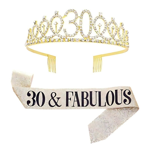 30th Birthday Sash & Tiara Set: Gold & Black Sparkle | Merthyr Tydfil | Why Not Shop Online