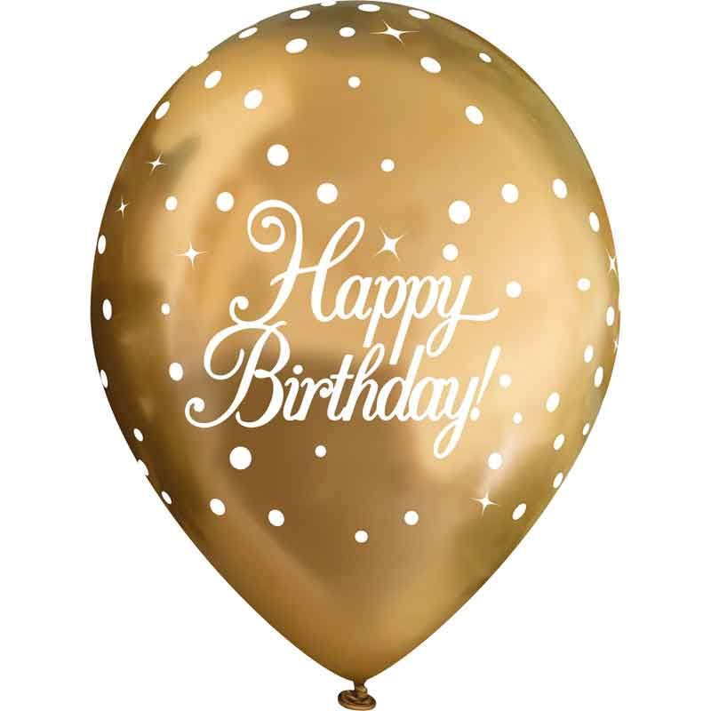 11" Sparkling Fizz Gold Happy Birthday Balloons - 6 Pack