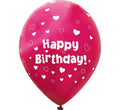 Oaktree fuchsia pink heart Happy Birthday latex balloons, 11-inch pack of 6