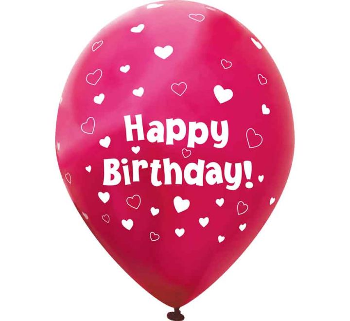 11" Latex Balloons Hearts Fuchsia Pink Happy Birthday x 6