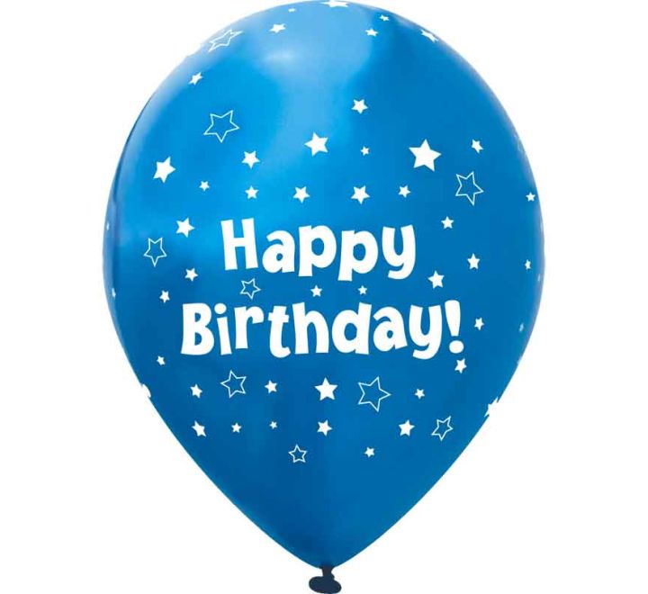 11" Latex Balloons Stars Metallic Blue Happy Birthday x 6