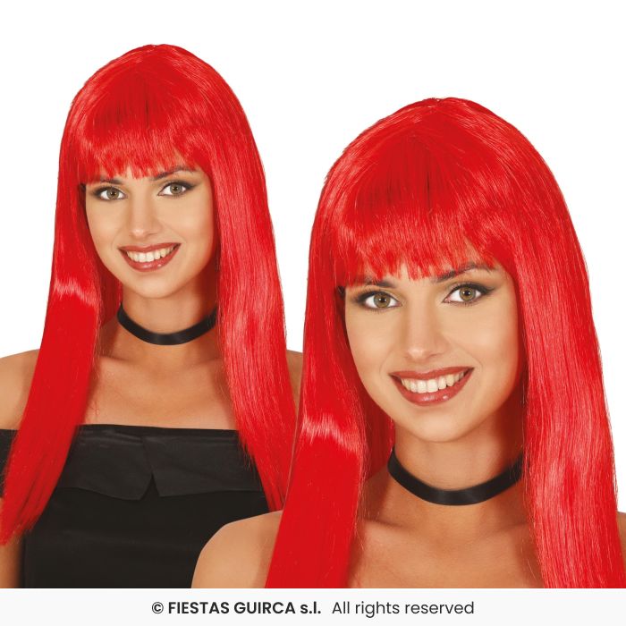 Womens Red Long Straight Wig With Fringe 120g