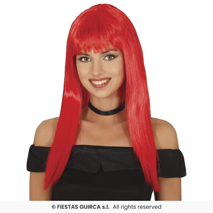 Womens Red Long Straight Wig With Fringe 120g