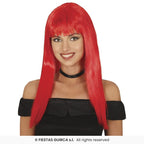 Womens Red Long Straight Wig With Fringe 120g
