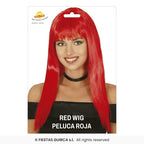 Womens Red Long Straight Wig With Fringe 120g