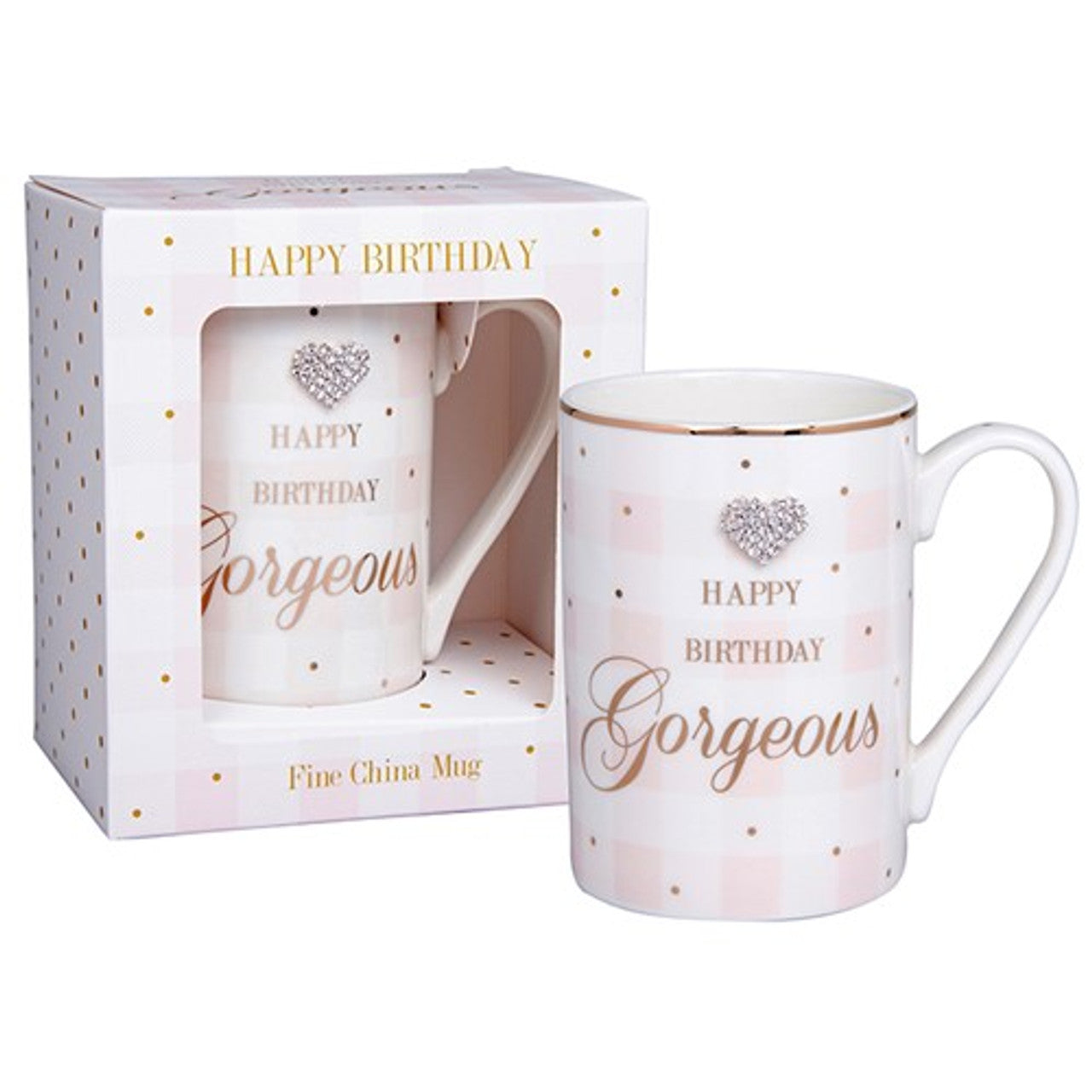 Mad Dots Happy Birthday Gorgeous Boxed Gift Mug Striped With Diamante Heart | Merthyr Tydfil | Why Not Shop Online
