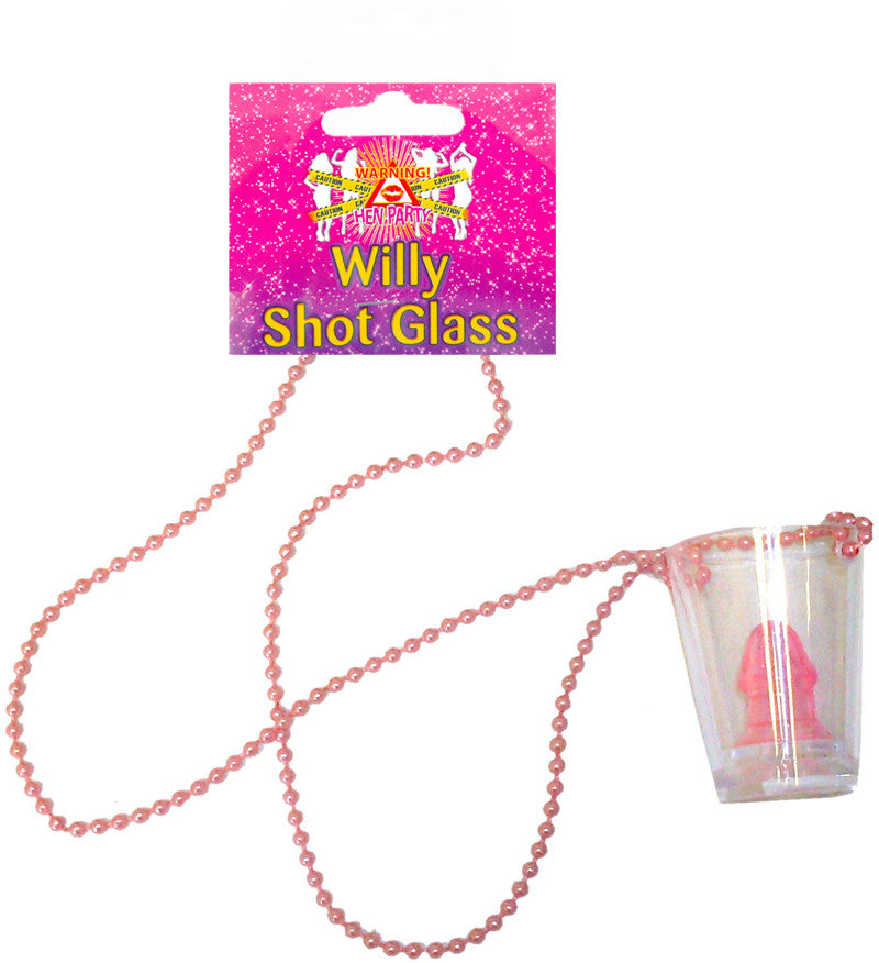 Willy Shot Glasses On A Pink Bead Necklace