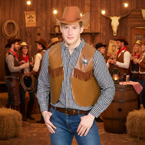 Wicked Costumes Cowboy Sheriff Waistcoat - Light Brown One Size Adult Fancy Dress - Why Not Shop