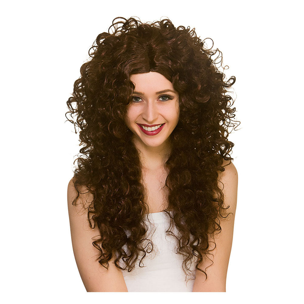 Long Curly Brown Wig - Fancy Dress Costume Wig