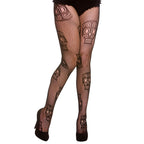 Womens Black Fishnet Tights With Skull Design One Size