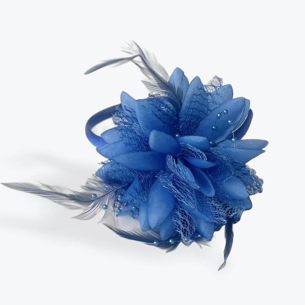 Royal Blue Fascinator Elegant Flower Headband And Clip With Artificial Feathers | Merthyr Tydfil | Why Not Shop Online