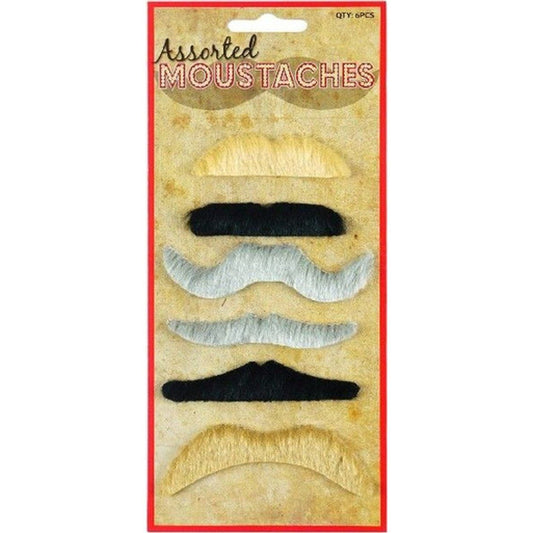 6 Assorted Coloured Fancy Dress Moustaches | Why Not Shop