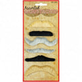 Pack of 6 assorted coloured fancy dress moustaches in blonde black and grey
