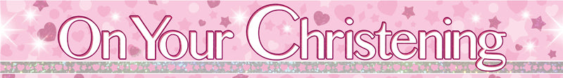 9ft Christening Banner Pink Holographic Dot