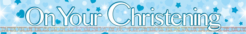 9ft Christening Banner Blue Holographic Dot