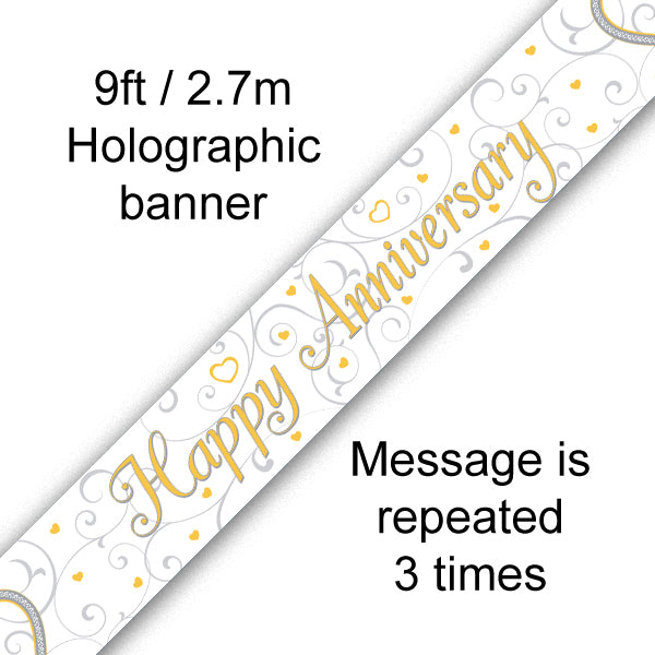 9ft Banner Happy Anniversary Linked Hearts
