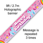 9ft Unicorn Rainbow Birthday Holographic Banner