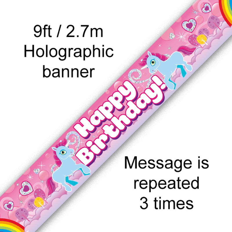 9ft Unicorn Rainbow Birthday Holographic Banner