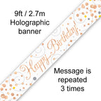 9ft Sparkling Fizz Birthday Banner White & Rose Gold