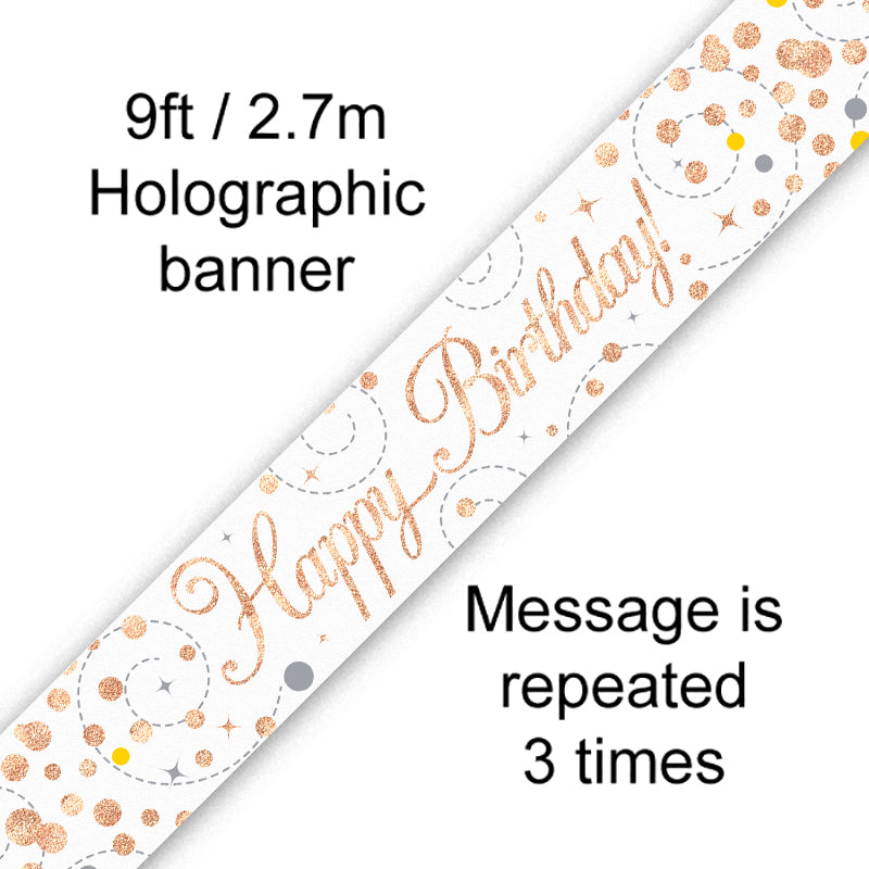 9ft Sparkling Fizz Birthday Banner White & Rose Gold