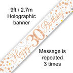 9ft Sparkling Fizz 30th Birthday Banner White & Rose Gold
