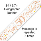 9ft Sparkling Fizz 50th Birthday Banner Rose Gold & White