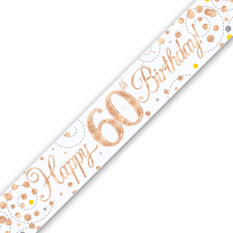 Holographic birthday banner with 'Happy 60th Birthday!' text on a white background