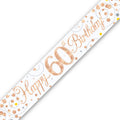Holographic birthday banner with 'Happy 60th Birthday!' text on a white background