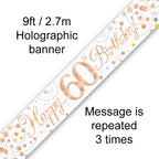 9ft Sparkling Fizz 60th Birthday Banner Rose Gold & White