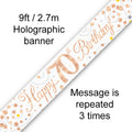 9ft Sparkling Fizz 70th Birthday Banner Rose Gold & White