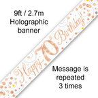 9ft Sparkling Fizz 70th Birthday Banner Rose Gold & White