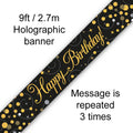 9ft Sparkling Fizz Happy Birthday Banner Black & Gold