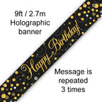 9ft Sparkling Fizz Happy Birthday Banner Black & Gold